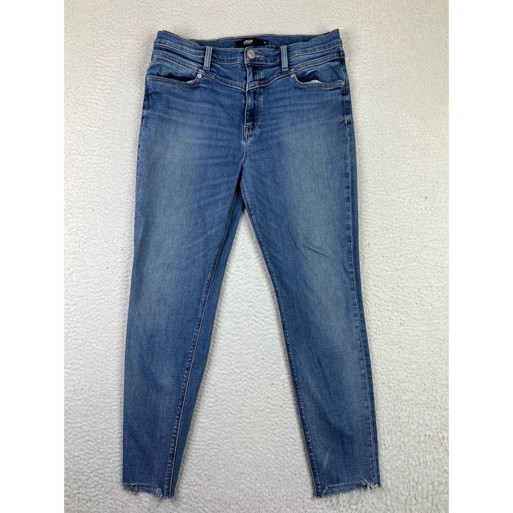 Hudson Jeans Womens 32‎ Blue Barbara Super Skinny Frayed Hem Stretch Denim Pants